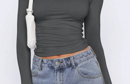 Ruched Asymmetrical Neck Long Sleeve T-Shirt