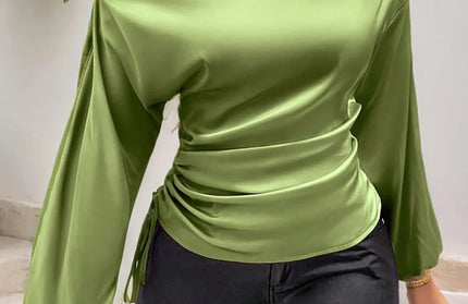 Drawstring One Shoulder Long Sleeve Blouse