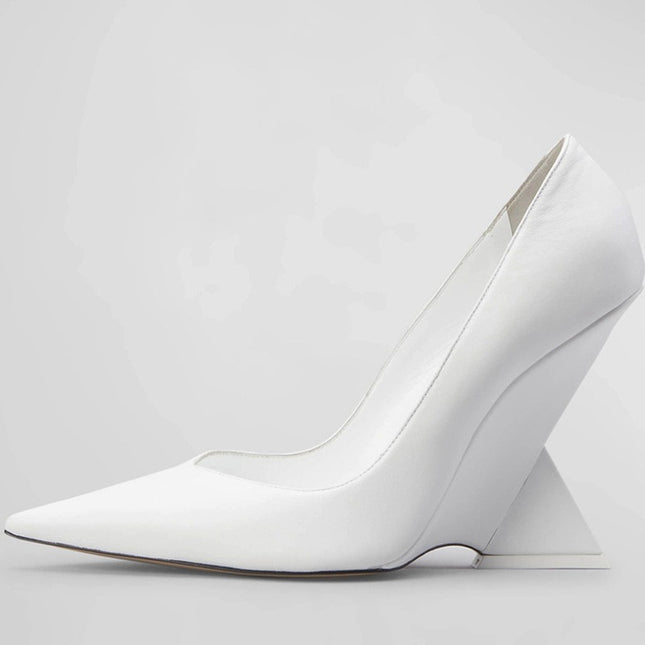 Ultra high heels, shallow mouth, pointed toe, patent leather wedge shoes, catwalk plus size shoes