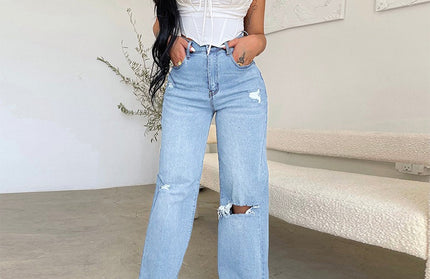 Ripped High Waist Jeans - Hey Love Boutique