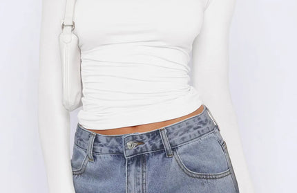 Ruched Asymmetrical Neck Long Sleeve T-Shirt