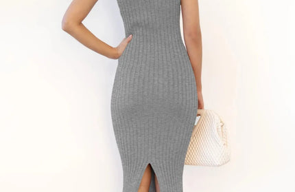 Slit Ribbed Round Neck Sleeveless Dress