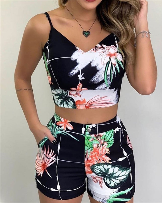 Sleeveless Print Top and Shorts Set