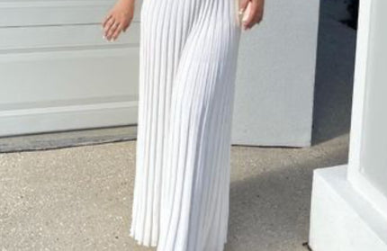 Ribbed Tank Top And Pleated Knitted Skirt Set