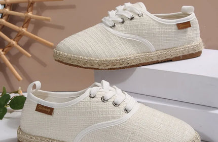 Lace Up Round Toe Flats Tweed Sneakers