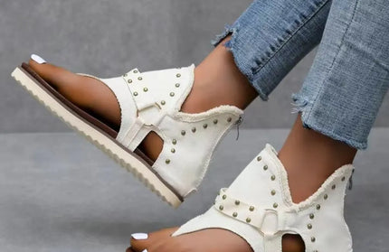 Studded Raw Hem Flat Sandals