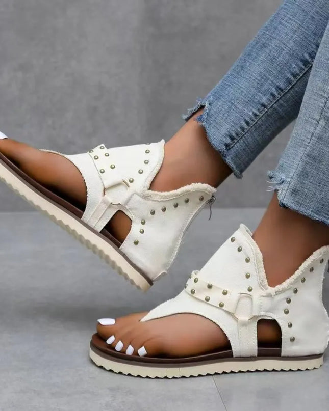 Studded Raw Hem Flat Sandals