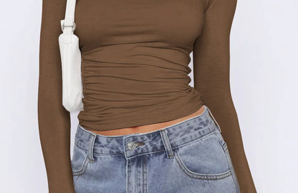 Ruched Asymmetrical Neck Long Sleeve T-Shirt