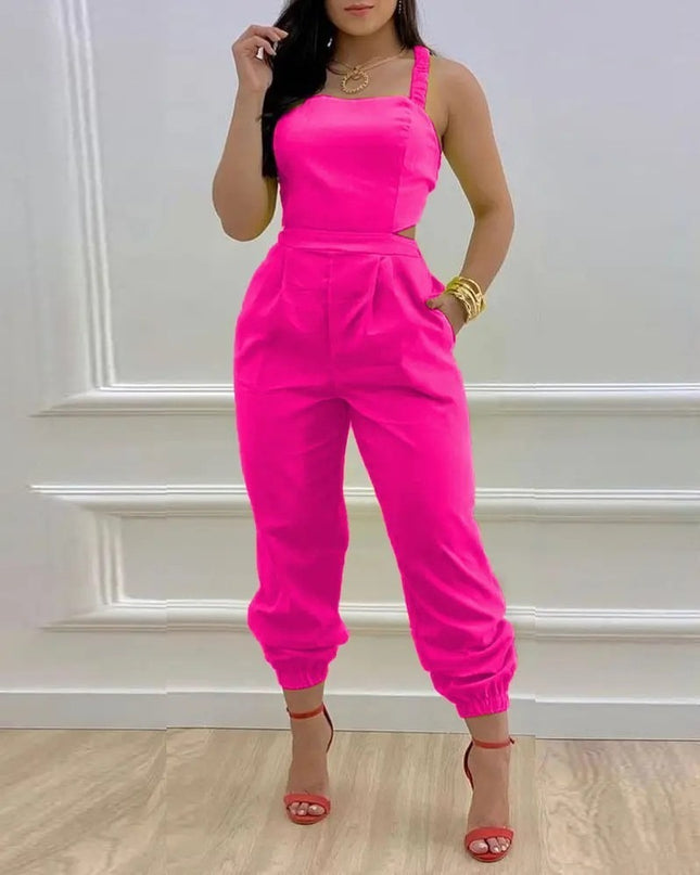 Open Back Cross Lace Up Bow Jumpsuit
