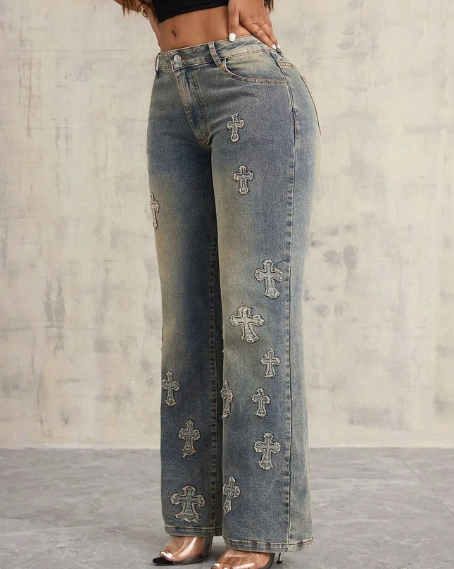 Cross Wide Leg Jeans with Pockets