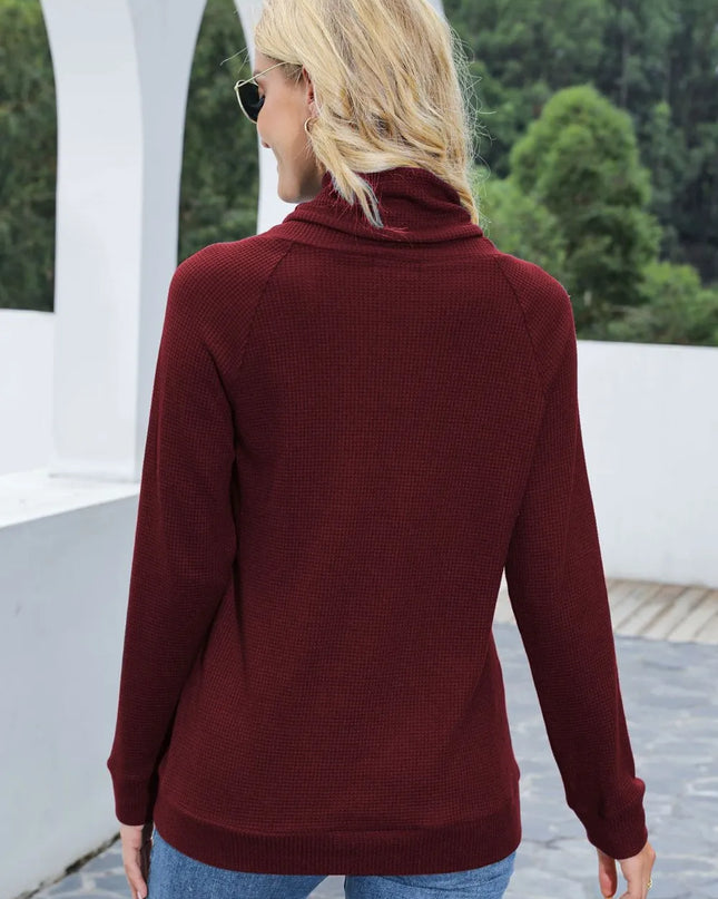 Drawstring Mock Neck Raglan Sleeve Hoodie