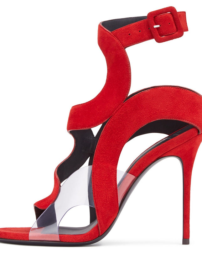 Open Toe Suede Buckle High Heels