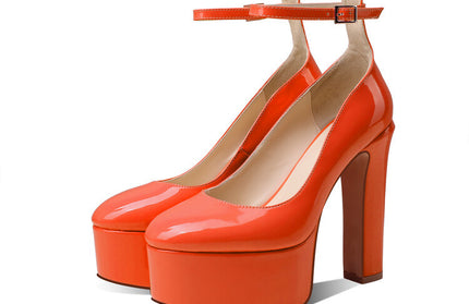 Summer New Round Head Thick Heels Super High Heels Shallow Mouth Ankle Straps Catwalk Large Size Single Shoes Women