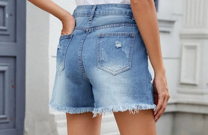 Distressed Raw Hem Denim Shorts