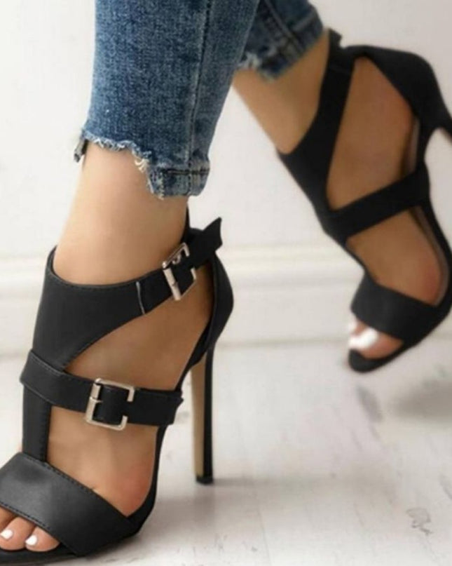Thick Heel Buckle High Heel Shoes