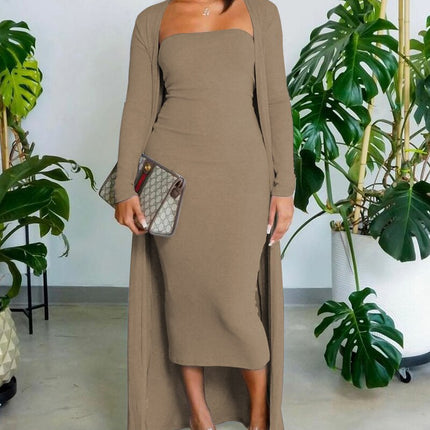 Tube Bodycon Dress With Longline Coat Set