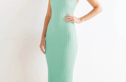 Slit Ribbed Round Neck Sleeveless Dress