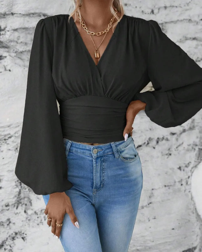Smocked Balloon Sleeve Blouse
