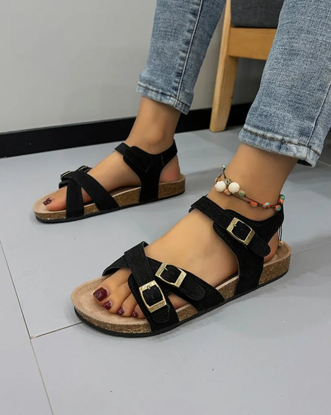 Open Toe Flat Buckle Sandals