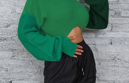 High Collar Crop Loose Sweater - Hey Love Boutique