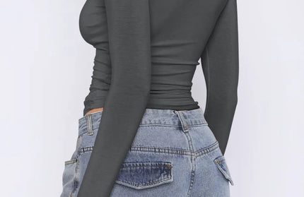 Ruched Asymmetrical Neck Long Sleeve T-Shirt
