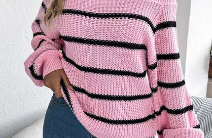 Striped Off-Shoulder Long Sleeve Sweater