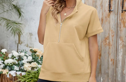 Half Zip Short Sleeve Hooded Top