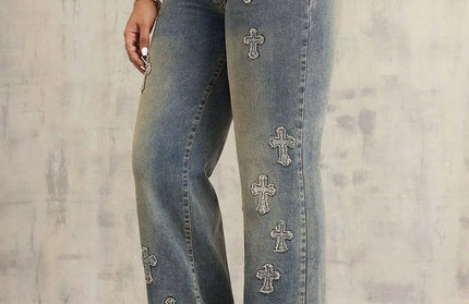 Cross Wide Leg Jeans with Pockets