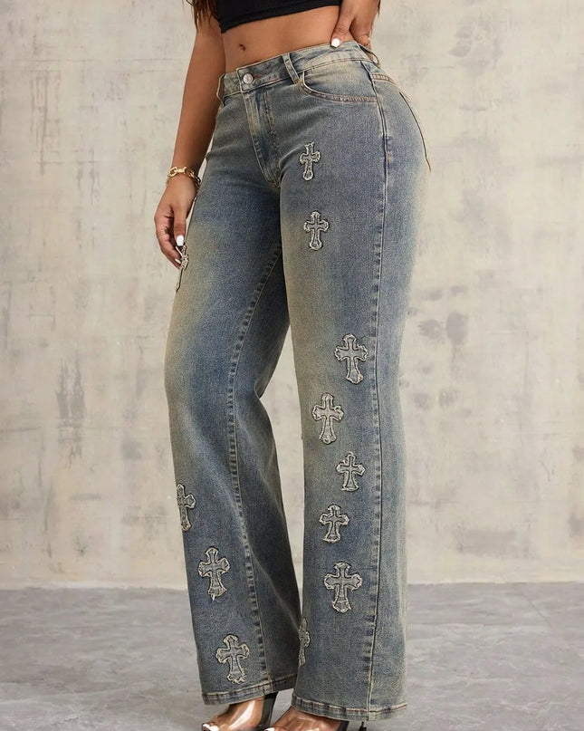 Cross Wide Leg Jeans with Pockets