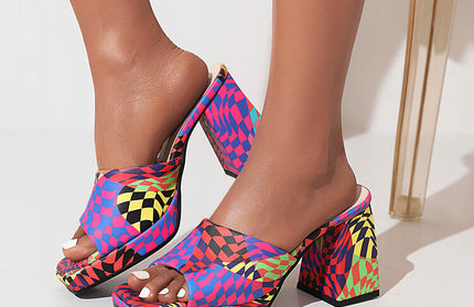 Thick Heel High Flat Sandals