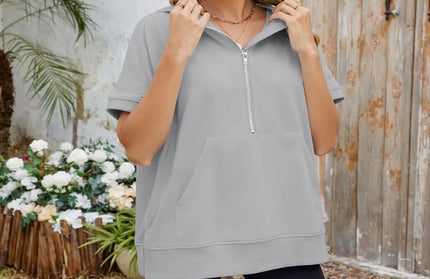 Half Zip Short Sleeve Hooded Top