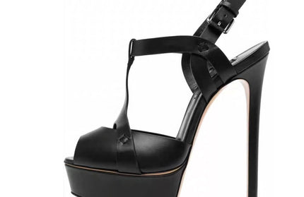 Cross Belt Leather Roman High Heels