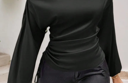 Drawstring One Shoulder Long Sleeve Blouse