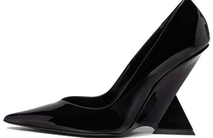 Ultra high heels, shallow mouth, pointed toe, patent leather wedge shoes, catwalk plus size shoes