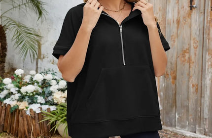 Half Zip Short Sleeve Hooded Top