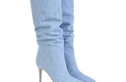 Denim Knee High Slouchy Boots