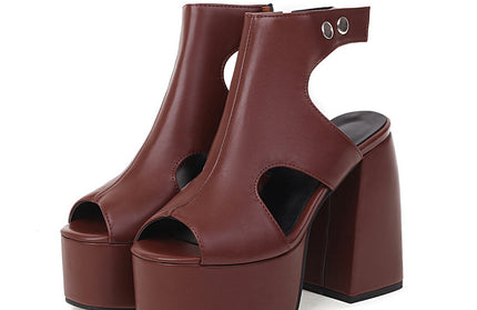 Fish Mouth Leather High-Heeled Sandals