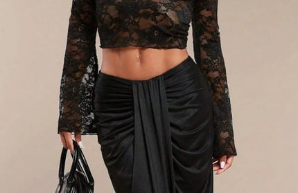 Sexy Transparent Lace Flared Long Sleeved Shirt