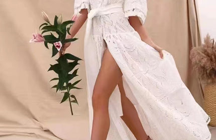 Lotus Leaf Single-Breasted Long Dress