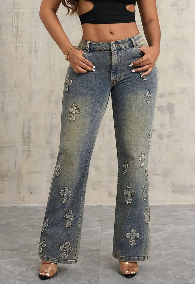 Cross Wide Leg Jeans with Pockets