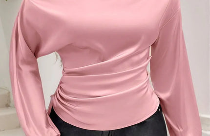 Drawstring One Shoulder Long Sleeve Blouse