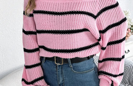 Striped Off-Shoulder Long Sleeve Sweater
