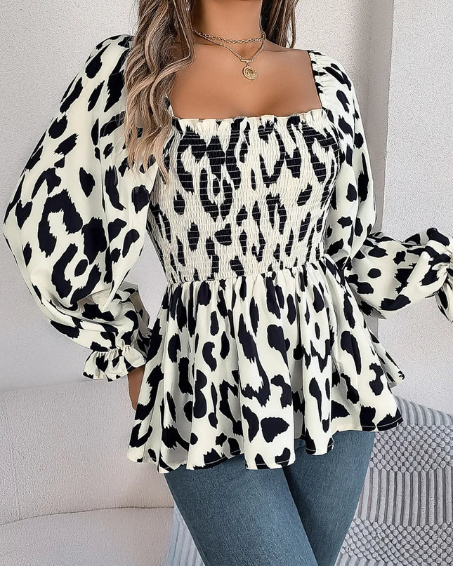 Square Neck Flounce Sleeve Blouse