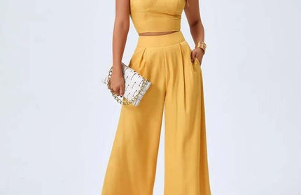 Open Back Suspender Wide Leg Pants Set - Hey Love Boutique