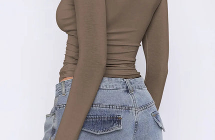 Ruched Asymmetrical Neck Long Sleeve T-Shirt