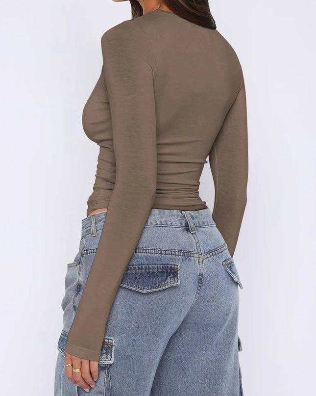 Ruched Asymmetrical Neck Long Sleeve T-Shirt