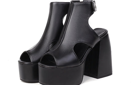 Fish Mouth Leather High-Heeled Sandals