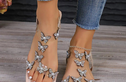 Rhinestone Butterfly Flat Sandals