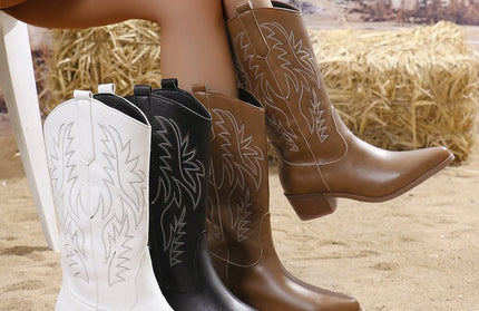 Vintage Tribal Pattern Chunky Heel Ankle Boots