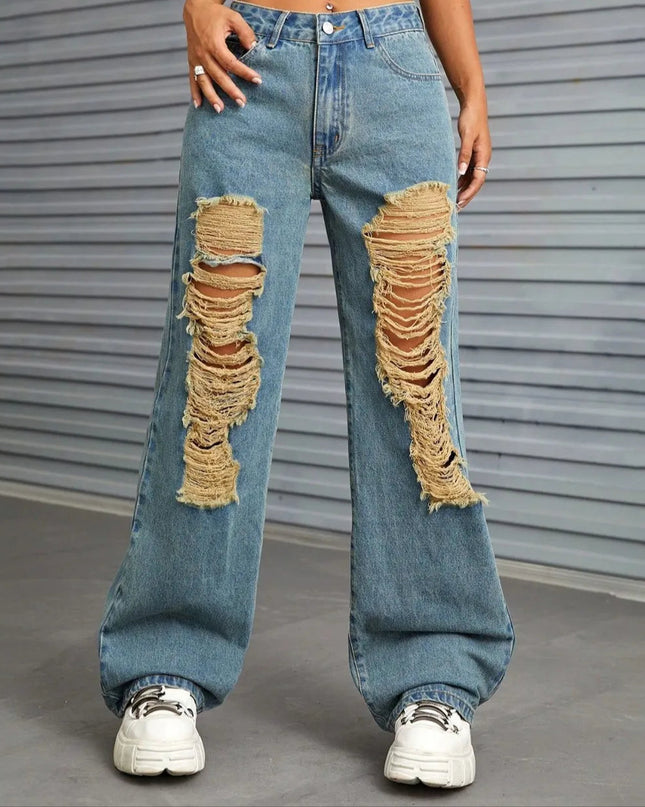 Distressed Wide Leg Jeans with Pockets